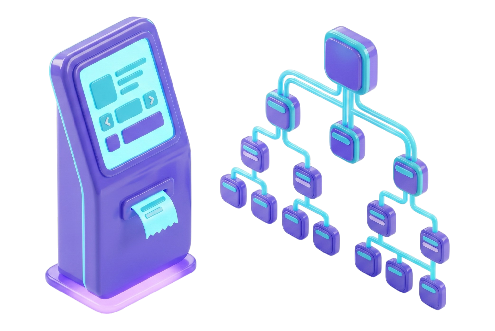 Kiosk System terminal and agent hierarchy 3D illustration